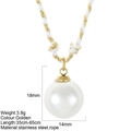 Golden stainless steel necklace with 18mm pearl pendant and adjustable rope chain - Oval White Style (G7)