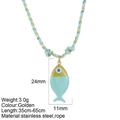 Collar de cuerda trenzada azul claro con colgante de pez en esmalte amarillo y ojo turco - Pez Azul Claro