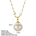 Minimalist braided cord necklace with a 12mm white pearl pendant and golden hook - Round Cream Style (G8)