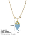 Collar bohemio de cuerda con colgante de pez estilo ojo turco azul y amarillo - Pez Azul
