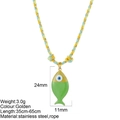 Collar bohemio de pez con ojo turco y cuerda trenzada en color verde y amarillo - Pez Verde Hierba