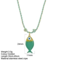 Collar bohemio de cuerda trenzada con colgante de pez de acero inoxidable verde y dorado - Pez Verde