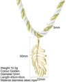 Handwoven rope necklace with golden stainless steel leaf pendant and white cord - Seaweed - G16