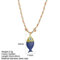 Collar de cuerda trenzada arcoíris con colgante de pez esmaltado azul y amarillo y ojo - Pez Azul Oscuro