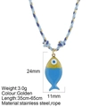 Collar bohemio de cuerda trenzada con colgante de pez en acero azul y amarillo - Pez Azul Cielo