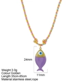 Collar de cuerda arcoíris con colgante de pez púrpura y ojo turco en acero fino - Pez Morado