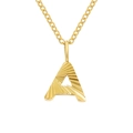 Polished gold initial A pendant necklace with radial textured finish on fine link chain - Letter A / Gold