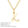 Collar de acero inoxidable chapado en oro de 14K con colgante de corazón letra K - Color acero / Letra K