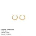 Classic 14K gold plated stainless steel hoop earrings for men and women 12mm size - 12mm / Gold
