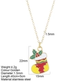 Collar de acero inoxidable dorado con colgante de calcetín navideño de esmalte - Calcetín (G31)