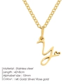 Collar minimalista de acero inoxidable con colgante de letra y cursiva en tono dorado - Letra Y