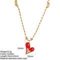 Red enamel heart pendant on a colorful hand-woven adjustable rope chain necklace - Double Heart - G6
