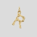 Pendentif lettre R doré avec texture naturelle en bambou sur collier en acier inoxydable - Or-R