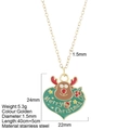 Collar de acero dorado con colgante corazón verde, motivo de reno y Merry Christmas - Alce (G14)