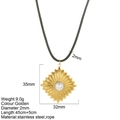 Colgante de flor en acero dorado con perla blanca y collar de cuerda negra variante - Estilo Rombo