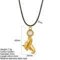 Collar de león marino dorado con perla y cordón negro ajustable de acero inoxidable - Estilo Morsa
