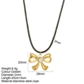 Collar de lazo dorado en acero inoxidable con perla y cordón marrón, largo 45cm - Estilo Lazo