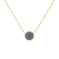 Golden necklace with a circular pendant featuring pave-set blue sapphire zircons - September Royal Blue - Gold