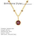 Golden stainless steel necklace featuring a 8mm round red birthstone pendant - January Red - Gold