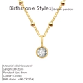 Gold stainless steel necklace with April birthstone crystal pendant, 38+5cm chain - April White - Gold