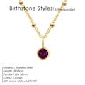 Golden stainless steel June amethyst necklace with 8mm round purple crystal pendant - June Purple - Gold