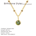 Golden stainless steel necklace with round peridot pendant for August birthdays - August Light Green - Gold