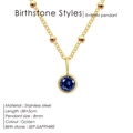 September sapphire pendant on gold stainless steel beaded necklace with 38+5cm chain - September Royal Blue - Gold