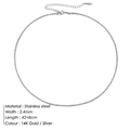 Glittery silver stainless steel 2.4mm choker necklace with lobster clasp for women - Width 2.4mm / Steel (42+8cm)