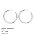 Orecchini a cerchio a C da 50mm in acciaio inossidabile argento con larghezza 4mm - Stile Cerchio / 50mm (10 Paia) / Colore acciaio
