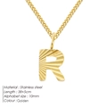 Collar de acero inoxidable dorado con colgante letra R texturizado en cadena cubana 2mm - Letra R / Dorado