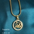 Golden Aquarius pendant necklace with white crystals on a luxury blue silk background - Aquarius