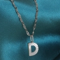 Polished silver stainless steel necklace with pleated texture letter D pendant - Letter D / Silver