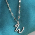 Zilverkleurige hartketting met cursieve letter W hanger aan platte schakelketting - Staal-W