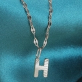 Silver letter H pendant necklace with radiant texture and matching twist chain - Letter H / Silver