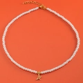 Elegant pearl necklace with 18K gold plated letter A pendant and small heart detail - Letter A (NK228ZP39270-2)