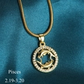 Golden Pisces zodiac coin necklace with crystal inlay and sleek snake chain for women - Pisces
