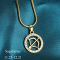 Golden Sagittarius zodiac pendant necklace with white zircon pavé and snake chain - Sagittarius