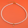 Elegant white pearl necklace with 18K gold plated letter G heart pendant for girls - Letter G (NK228ZP39270-2)