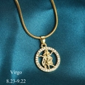 Golden Virgo constellation pendant necklace with sparkling stones on snake chain - Virgo