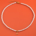 White pearl necklace with gold 18K plated initial L heart pendant for women - Letter L (NK228ZP39270-2)