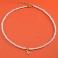 18K gold plated necklace with pearl beads and letter M heart pendant design - Letter M (NK228ZP39270-2)