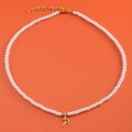 18K gold plated pearl necklace featuring a minimalist letter J heart pendant for women - Letter P (NK228ZP39270-2)