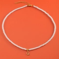 Elegant pearl necklace with 18K gold-plated letter Q heart pendant and lobster clasp - Letter Q (NK228ZP39270-2)