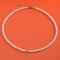 18K gold plated letter V pearl necklace with tiny heart pendant for women - Letter V (NK228ZP39270-2)