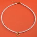 Elegant pearl necklace with 18K gold plated letter Z heart pendant for women - Letter W (NK228ZP39270-2)