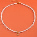 White pearl beaded necklace with gold 18K plated letter Y heart pendant for women - Letter Y (NK228ZP39270-2)