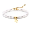 Pulsera de perlas blancas con colgante del signo zodiacal Virgo dorado y cierre - Virgo