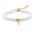 Elegante pulsera de perlas blancas con colgante dorado del zodiaco Sagitario y cierre - Sagitario