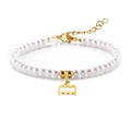 Elegante pulsera de perlas con colgante del signo Acuario dorado y cierre ajustable - Acuario