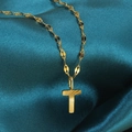 Gouden roestvrijstalen letter T hanger ketting met zonnestraal textuur op zijde - Goud-T